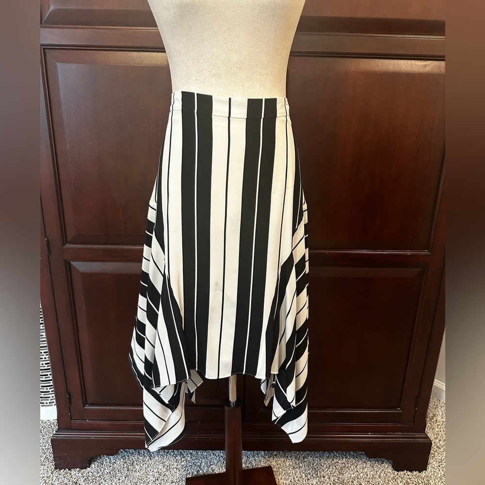 Joie Black and Cream Striped Silk Skirt